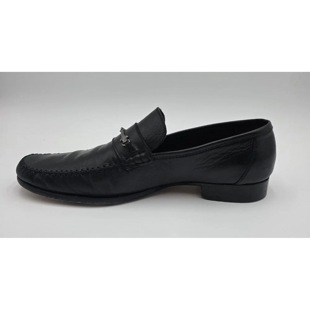 Bruno Magli Pittore Mens 13 M Black Leather Bit Loafers Made in Italy Whipstitch
